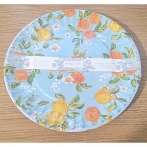 Shabby Chic Melamine Lemon Orange Floral Citrus Set Of 4 Dinner Plates 10.5" NEW